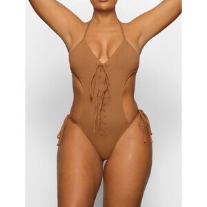 SKIMS NWT Almond Lace Up Monokini Swimsuit
